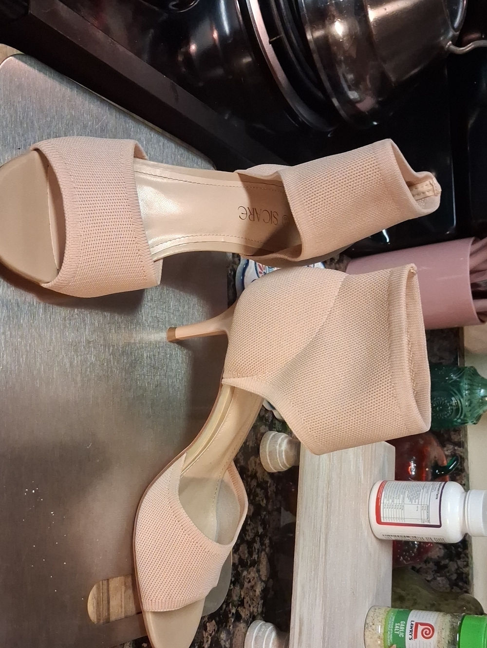 A New Sicare Peep Toe Knit Stiletto Heels